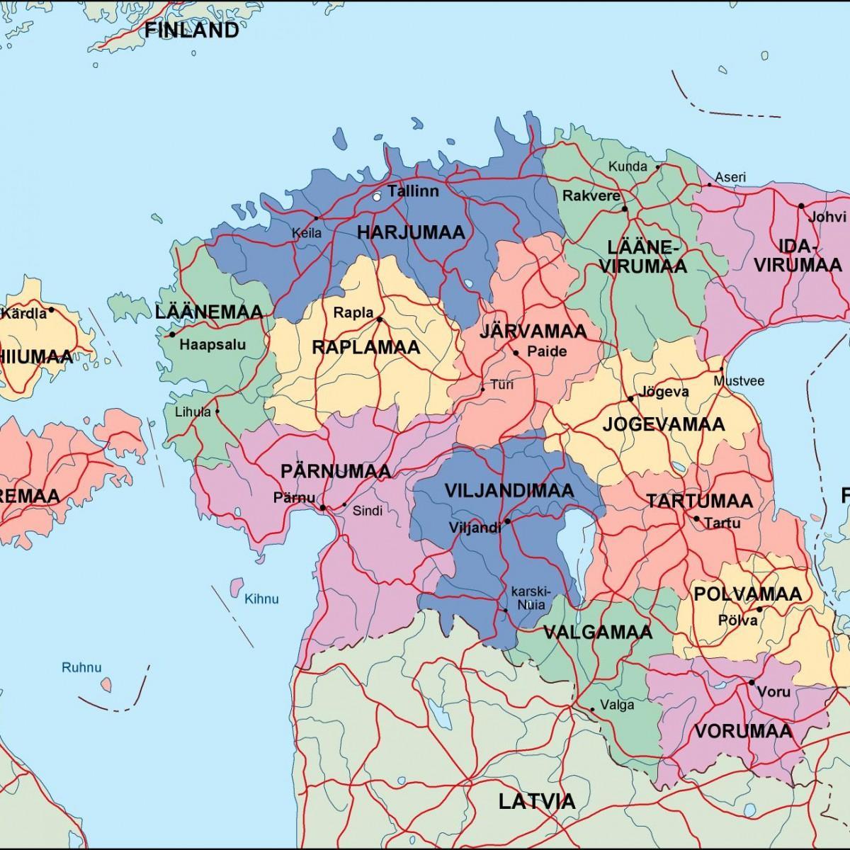 karta Estoniji političke